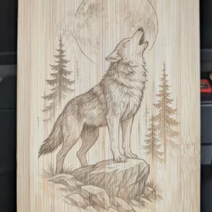 Quadro em madeira de lobo uivante